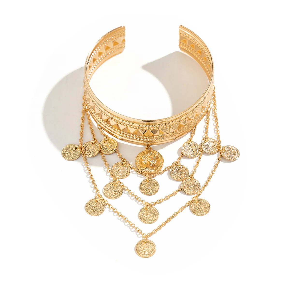 New Trendy Golden Metal Coin Leaf Chain Tassel Upper Arm Bangles Cuff Bracelet Armlet Armband Men Women Jewelry Accessories