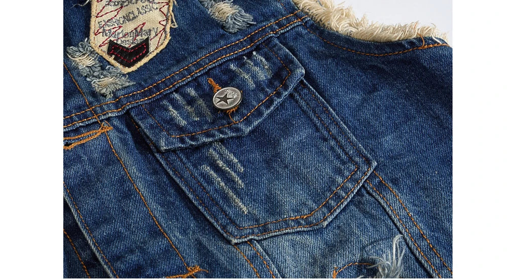 Spring Summer Men's Denim Vest Fashion Male Hip Hop Patch Hole Waistcoats Male Night Club Party Jeans Sleeveless Jacket Clothing