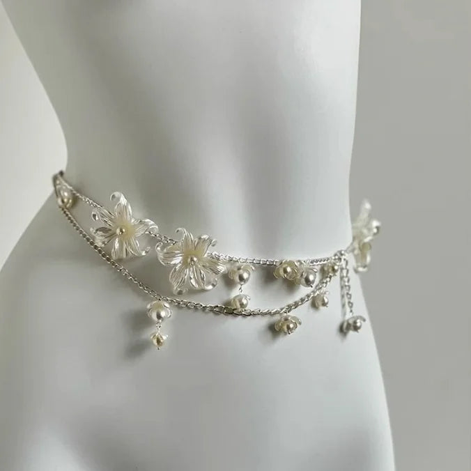 Y2K Designer belt Jewelry Multilayer Pearl waist chain for Women's Fashion Retro Character Playing Body Accessories Party Belts