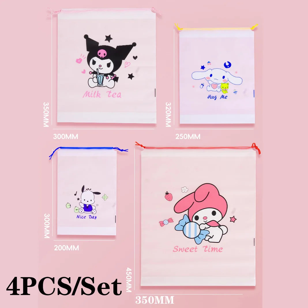 4pcs/set Sanrio Storage Bag Kuromi Closet Organizer Cute Home Travel Portable Bag Waterproof Pocket Clothing Classified Draw Bag