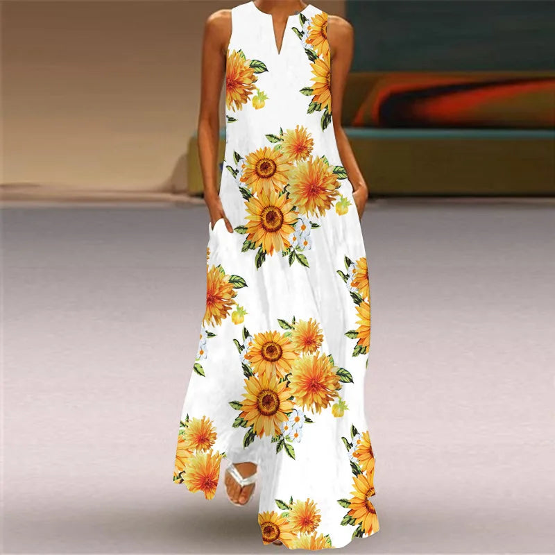 Summer Sexy Maxi Dresses Women Sleeveless V-Neck Robe Party 2025 Retro Loose Beach Vestidos Y2k S-5XL