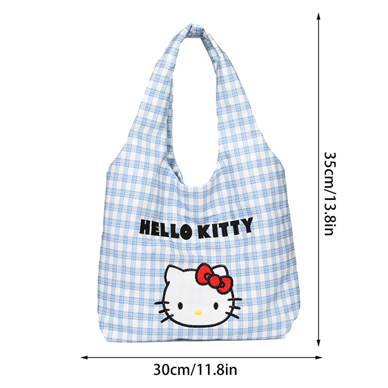 Cartoon Sanrio Hello Kitty Plaid Handbag Commuting Light Portable Summer Storage Shoulder Handbag High Capacity