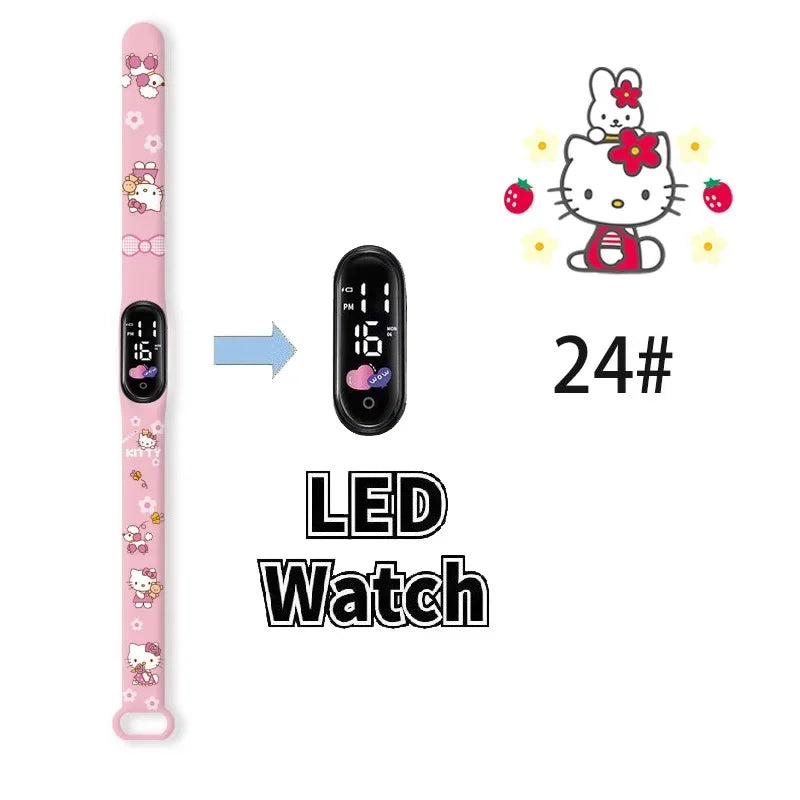 Cartoon Hello Kittys Electronic Led Sports Watch Kawaii Sanrio Kuromi Cinnamoroll Student Child Printing Water Proof Gifts Toys
