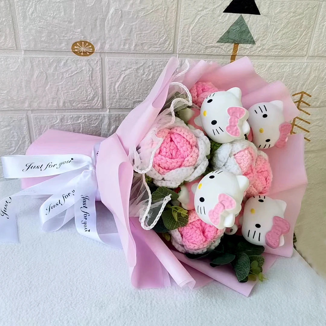 Hello Kitty Cartoon Plush Bouquet Anime Rose Soap Flowers Doll Home Wedding Decoration Christmas Valentine's Day Gift