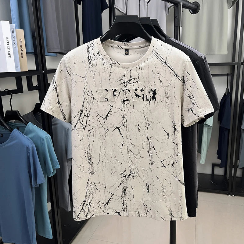 Top Grade Print New Summer Tops Hipster Designer Tshirt Men 2025 Brand Short Sleeve Round Neck Casual Fashion Men Clothing