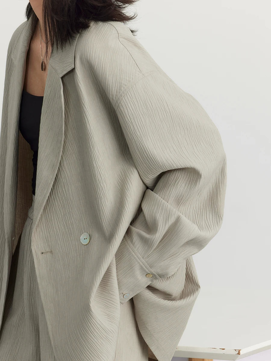 CHIC VEN Women's Blazer Solid Casual Long Sleeve Jacket Texture Thin Suit Coat Shorts Office Lady Tops 2023 Summer New Fashion