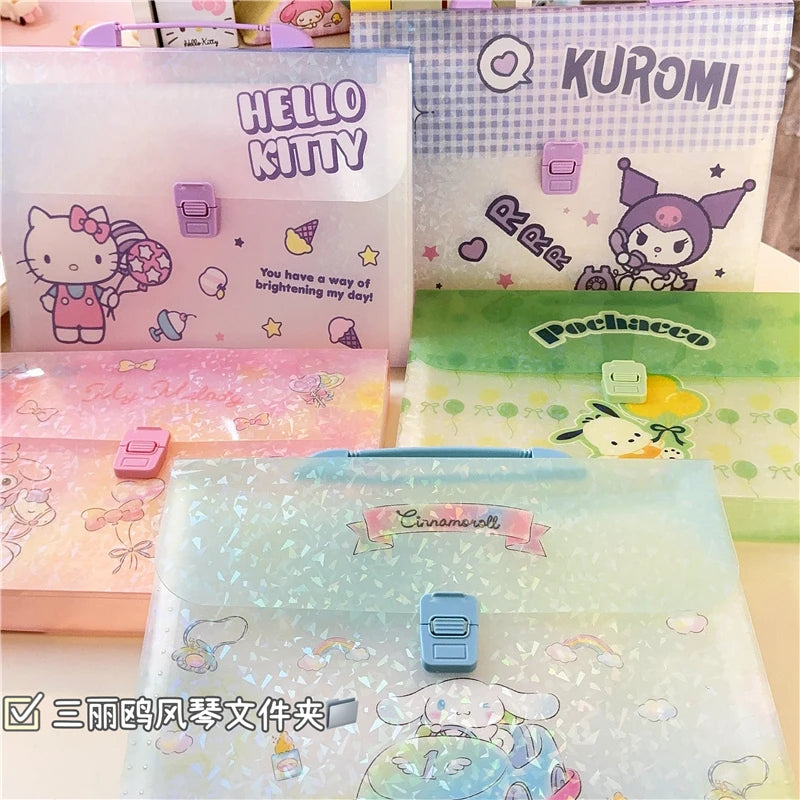 可愛いクロミ ハローキティ A4フォルダ収納バッグ アニメ サンリオ 可愛い ポータブル アコーディオンバッグ 多層試験用紙収納バッグ