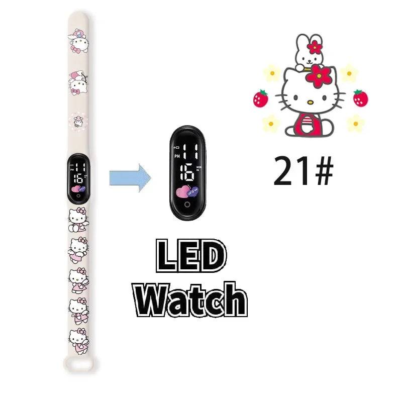 Cartoon Hello Kittys Electronic Led Sports Watch Kawaii Sanrio Kuromi Cinnamoroll Student Child Printing Water Proof Gifts Toys