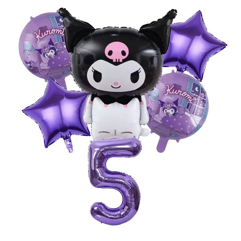Kuromi Theme Birthday Party Decoration Kid Shower Sanrio Girl Tableware Supplies Tablecloth Number Balloon Cake Topper Gift