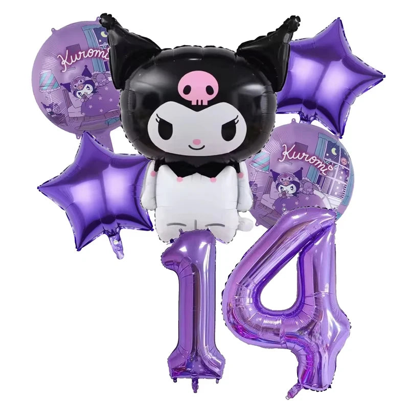Kuromi Theme Birthday Party Decoration Kid Shower Sanrio Girl Tableware Supplies Tablecloth Number Balloon Cake Topper Gift