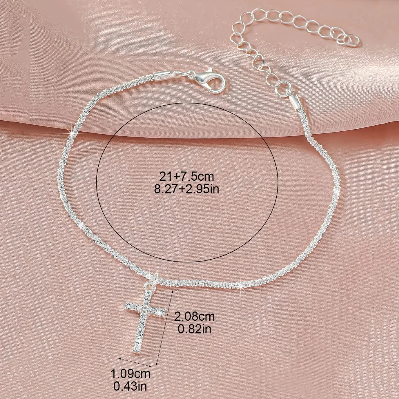 Sparkling Thin Chain Anklet Bracelet for Women Zircon Cross Pendant Bracelet on Leg Foot 2024 Trendy Boho Summer Beach Jewellry