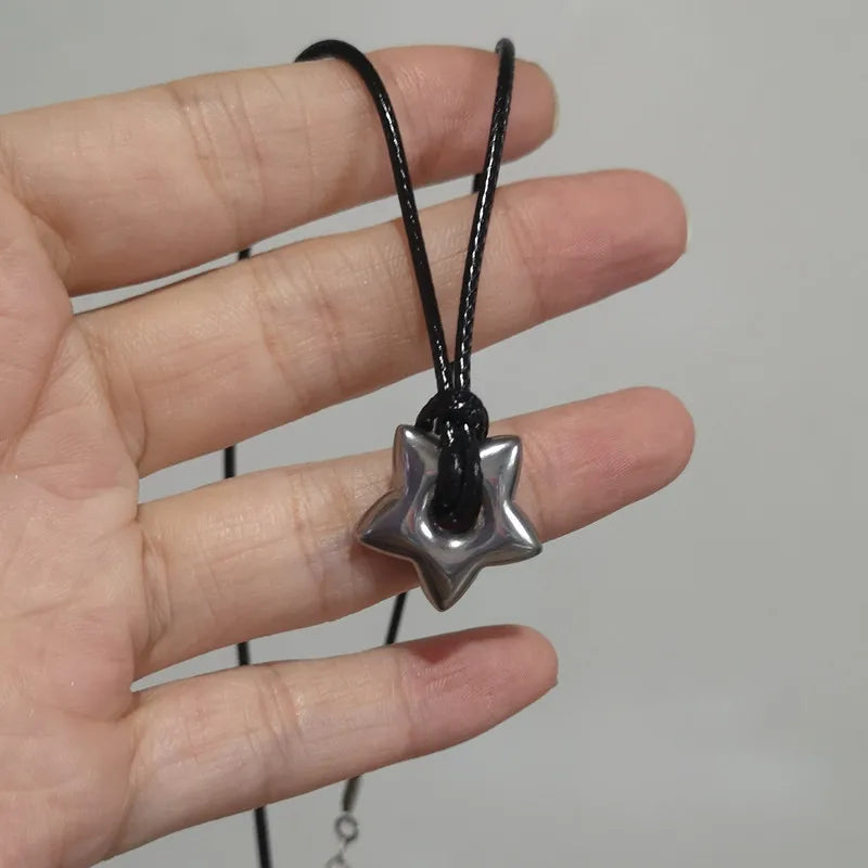 Gothic Hollow Star Pendant Necklace Vintage Leathers Rope Fashion Jewelry for Women Men Pentagrams Charm Choker Gift