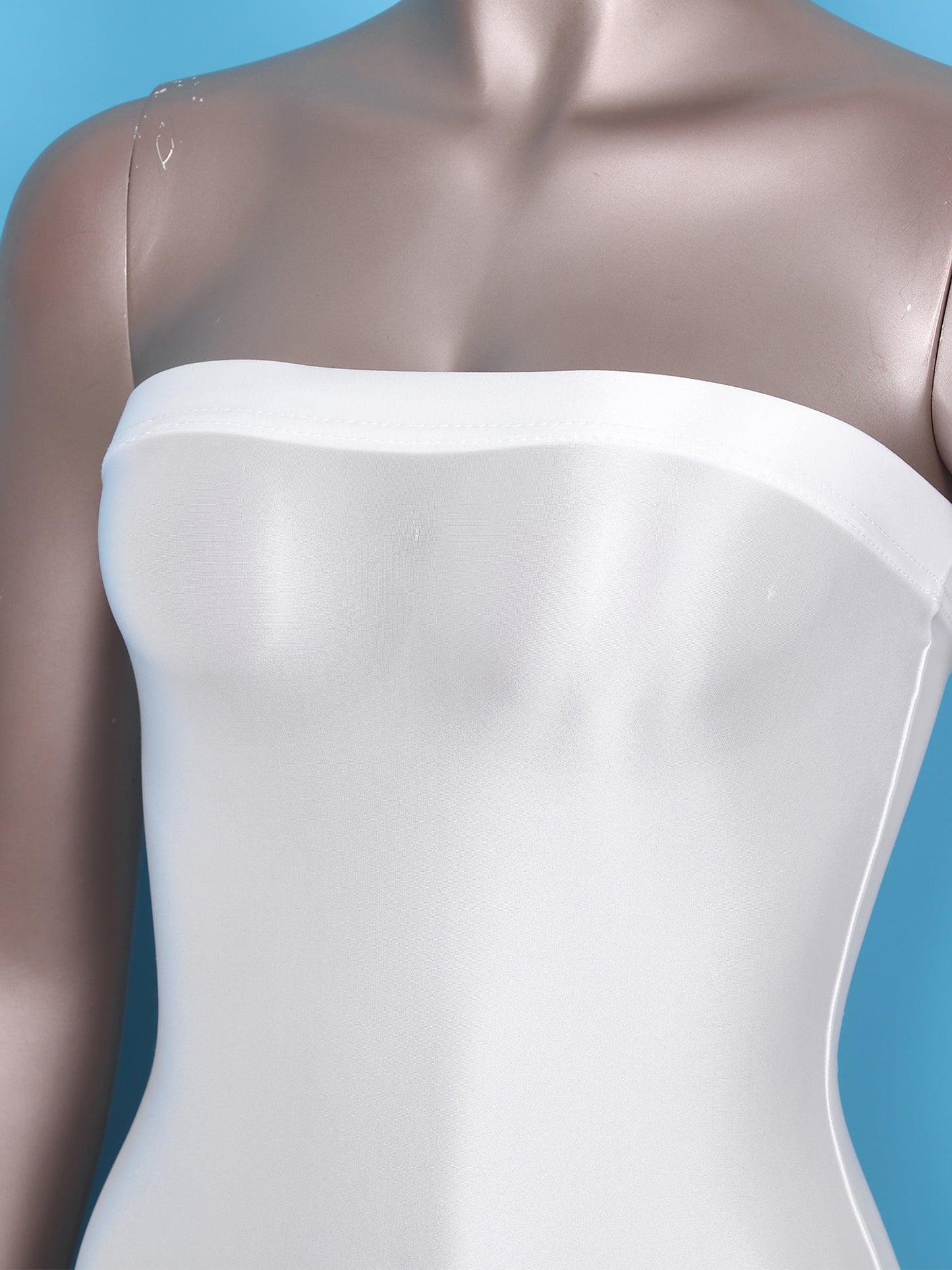 Sexy Women Oil Glossy Sheer Bodycon Dress Females See Through Strapless Pencil Dress Smooth Tight Mini Dress Clubwear