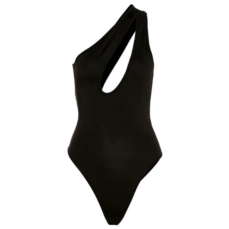 Y2k Summer Sexy Woman Clothes Black Bodysuit One Shoulder Bodycon Sexy Women Cut Out Ladies Overalls Tops Body Femme Bodysuits