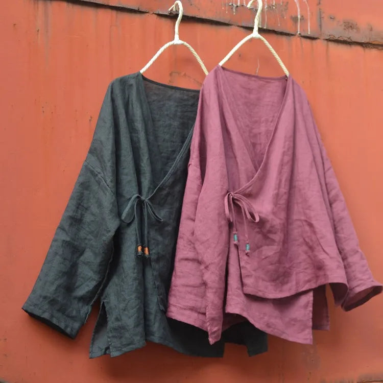THHONE Fashion Woman Blouse 2024 Autumn Blusa Mujer Long Sleeve Korean Loose Women's Shirts Cotton Linen Solid Lace-up Camisas