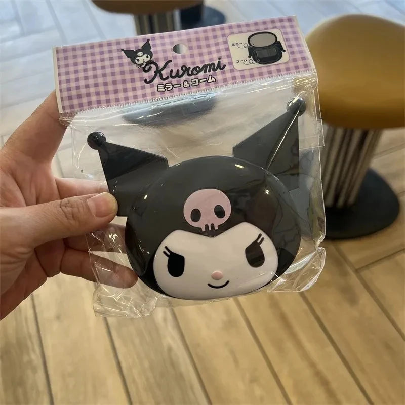 Sanrio Hello Kitty Foldable Makeup Mirror Anime Kuromi My Melody Cute Cinnamoroll Portable Mini Mirror Comb Set Toys Girls Gifts