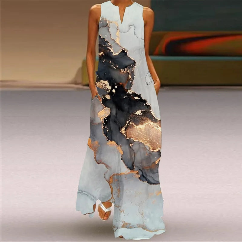Summer Sexy Maxi Dresses Women Sleeveless V-Neck Robe Party 2025 Retro Loose Beach Vestidos Y2k S-5XL