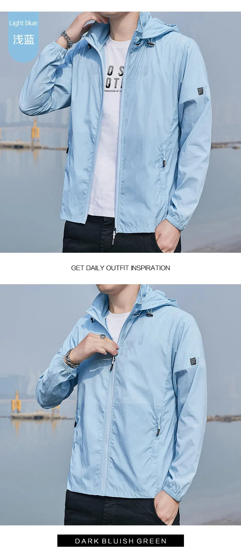 Summer Ultra-thin Jacket Men's Fishing Waterproof Ice Silk Quick-drying Skin Windbreaker Casual Camping Sunscreen Hooded Coat