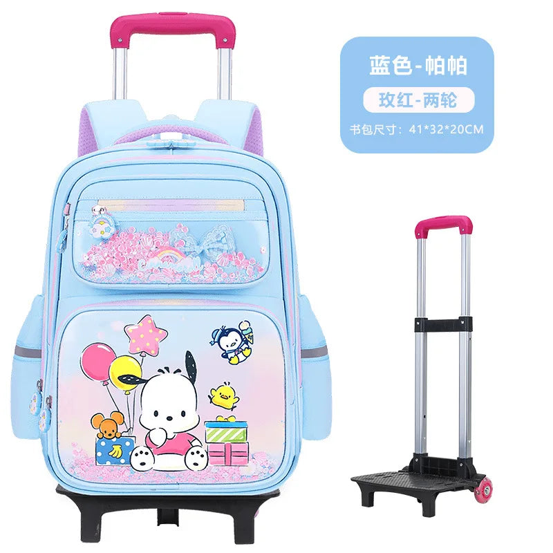 New Kuromi 2-Wheel Trolley School Bag Girls Cartoon Melody Backpack Load-Reducing Large Capacity 6-Wheel Trolley Backpack