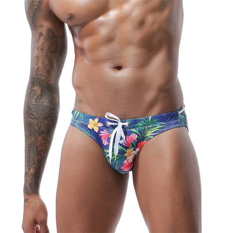 Men's Swimwear Swimsuit Beach Low Waist Briefs Swimsuit Leopard Digital Printing Crochet Bikini Surfing Swim Wear Bathing Suit