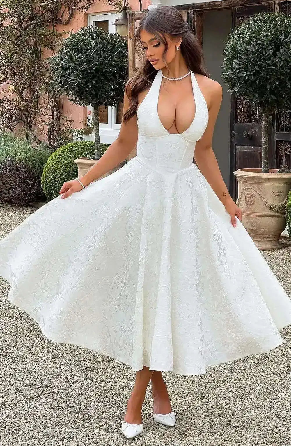 Giyu Club Evening Party Dresses Women 2025 Summer Sexy Bow Halter Long Dress Elegant Jacquard Lace Up Backless Birthday Robe