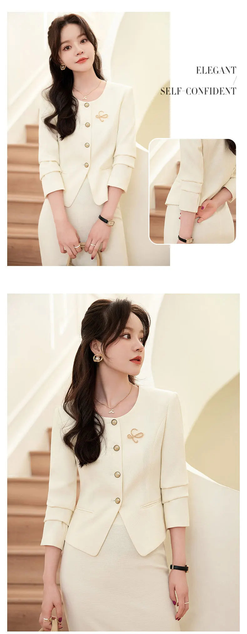 Spring Summer Long Sleeve Women Business Work Wear Suits with Skirt and Tops Formal Professional Office OL Styles Dress Sets