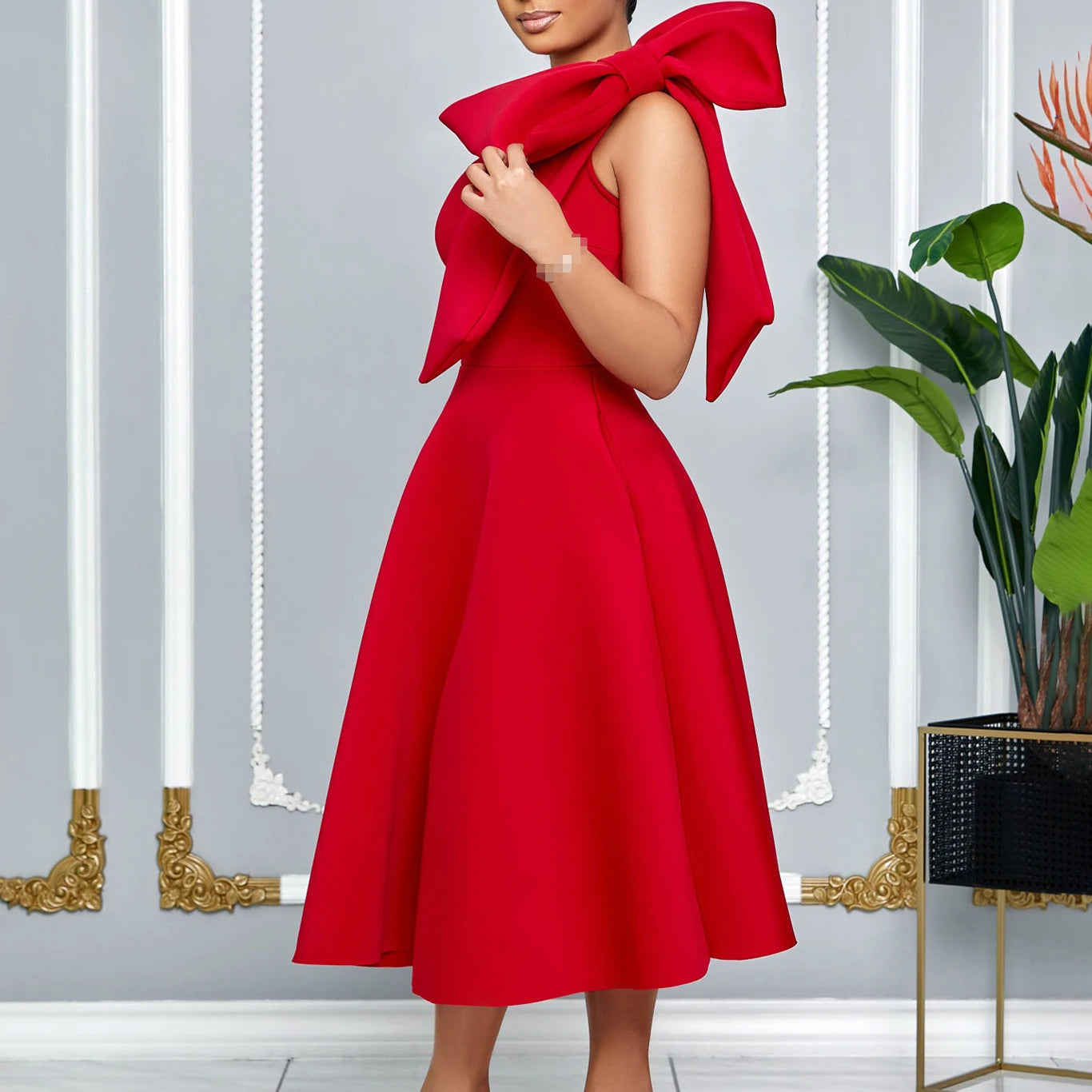French One Shoulder A Line Pleated Birthday Party Dresses Women Bow Sleeveless Belt Large Skirt Elegant Women's Party Dress