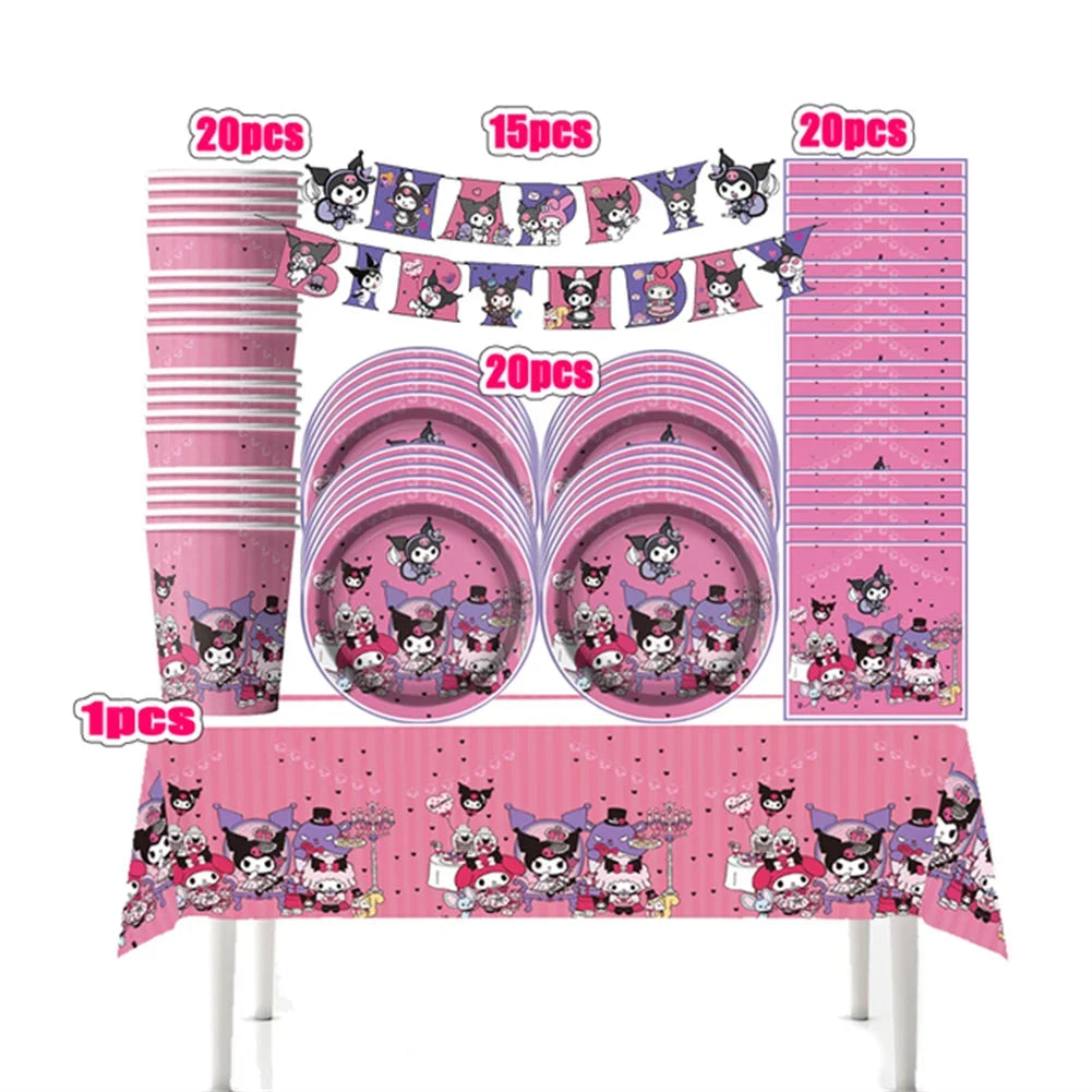 MINISO Kawali Kuromied Theme Birthday Party Decoration Disposable Set Tableware Plate Napkins Tablecloth For Kid Shower Supplies