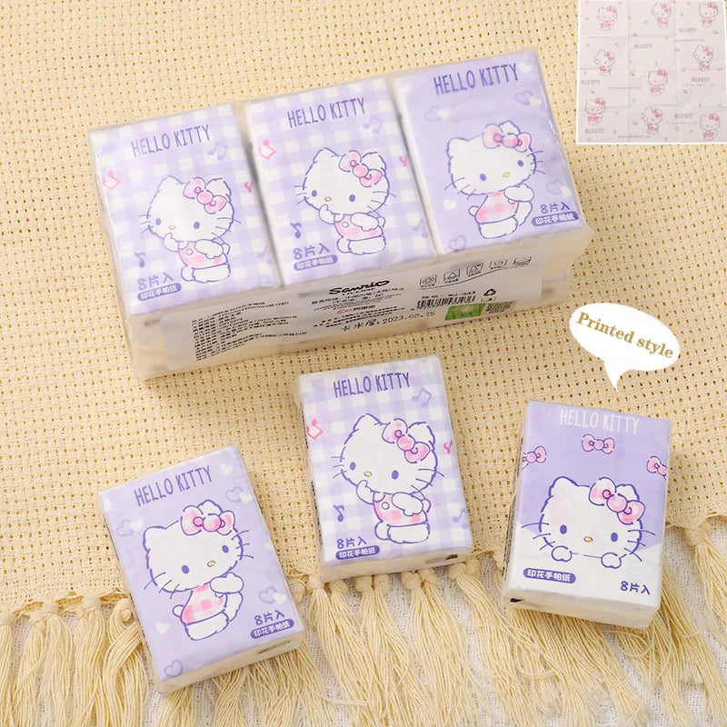 9pcs Sanrio Tissue Kawaii Hello Kitty Cartoon Printed Handkerchief Cute Girl Portable Toilet Paper Girly Birthday Gift