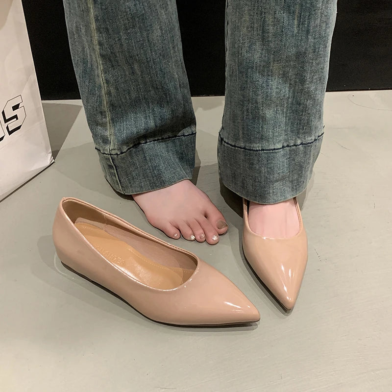 Flats Women's Shoes Yellow Net Brown Sugar Fruit Color Flat Shoes Shallow Pointed Flat Heels Women's Shoes Large Size