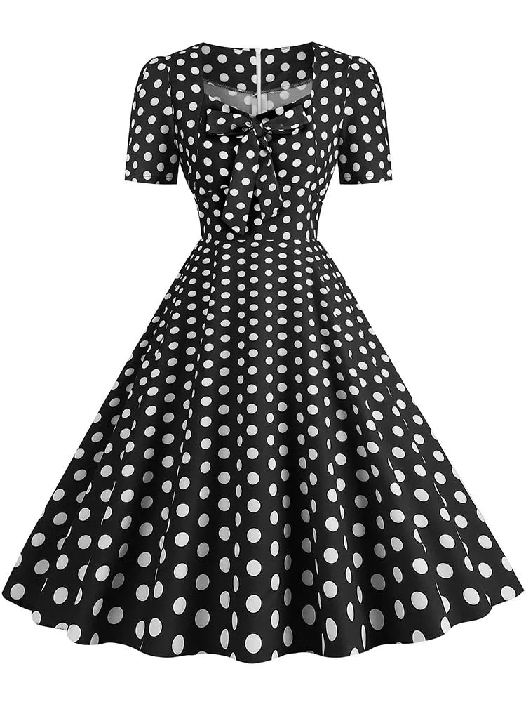 Green Plaid Swing Party Dresses Women Elegant Vintage Square Collar Short Sleeve Casual Summer Dress