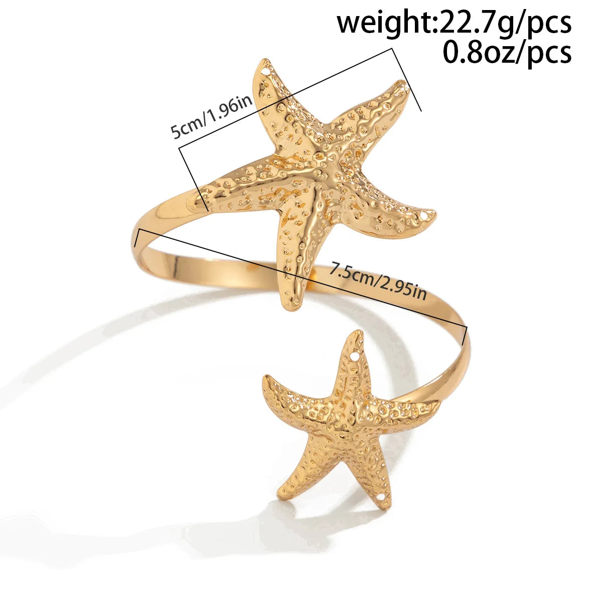 Women's European and American Fashion Gold Color Starfish Arm Chain Bracelet Summer Beach Travel Banquet Party Dress Up Gift