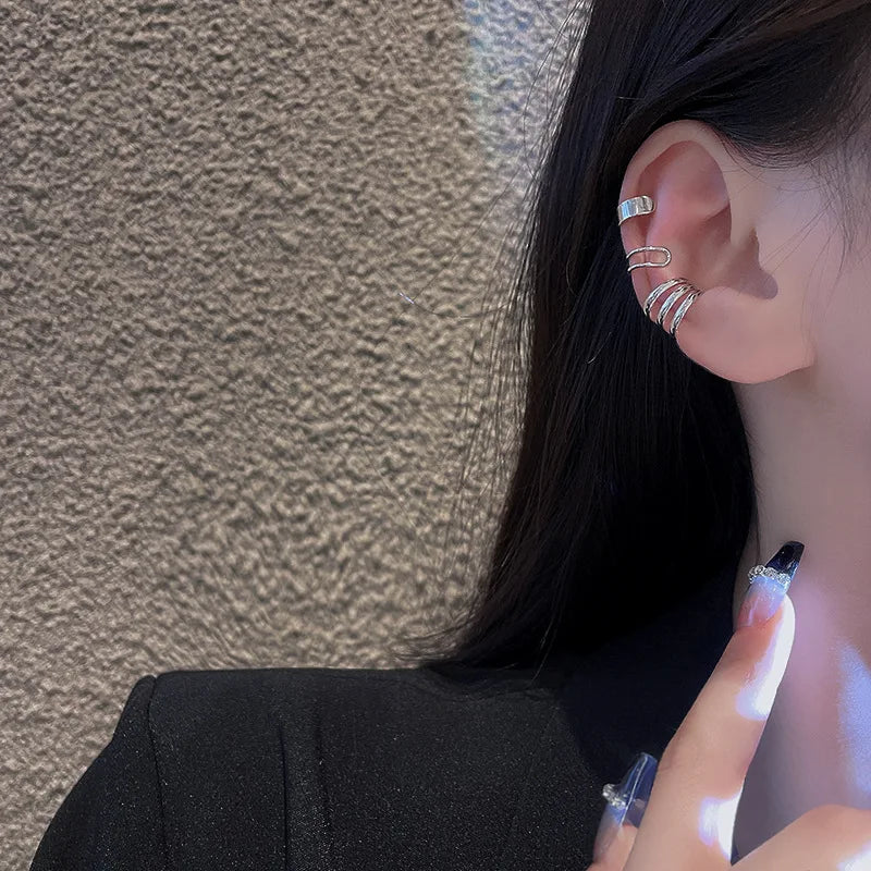 Silver Color Leaves Clip Earrings for Women Men Creative Simple C Ear Cuff Non-Piercing Ear Ear Clip Set Trend Jewelry Gift