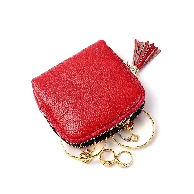 Luxury Jewelry Organizer Bag for Women Genuine Leather Earring Pouch Ring Storage Bag Travel Jewelry Case for Necklace Pendant