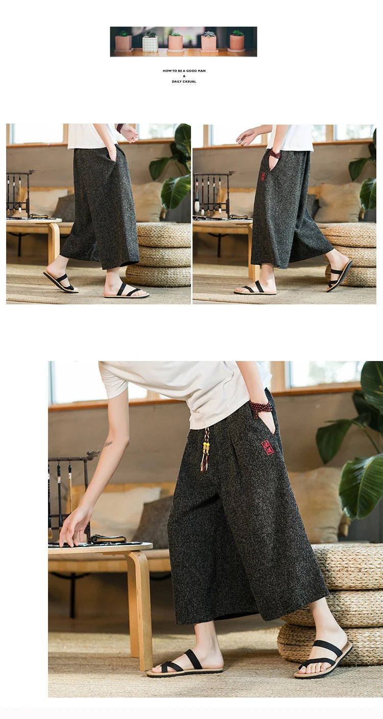 Japan Style Kimono Pants Men Bath Pant Japanese Samurai Harajuku Casual Loose Mens Shorts Yukata Wide Leg Trousers Plus Size 5XL