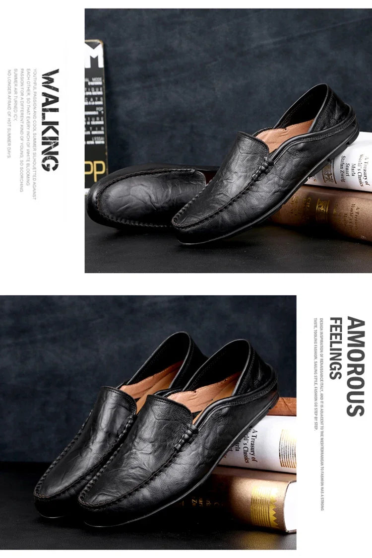 Men Loafers 2024 New Leather Shoes Men‘s Casual Shoes Moccasins Breathable Sneakers Men Driving Shoes Comfort Flats Plus Size 46