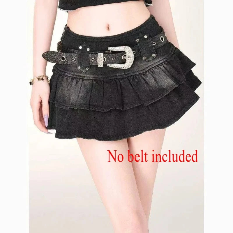 Black Gothic Mini Skirt Woman Y2K Korean Fashion High Street Aesthetic Elegant Retro A-line Mini Denim Skirt Outfits 2025