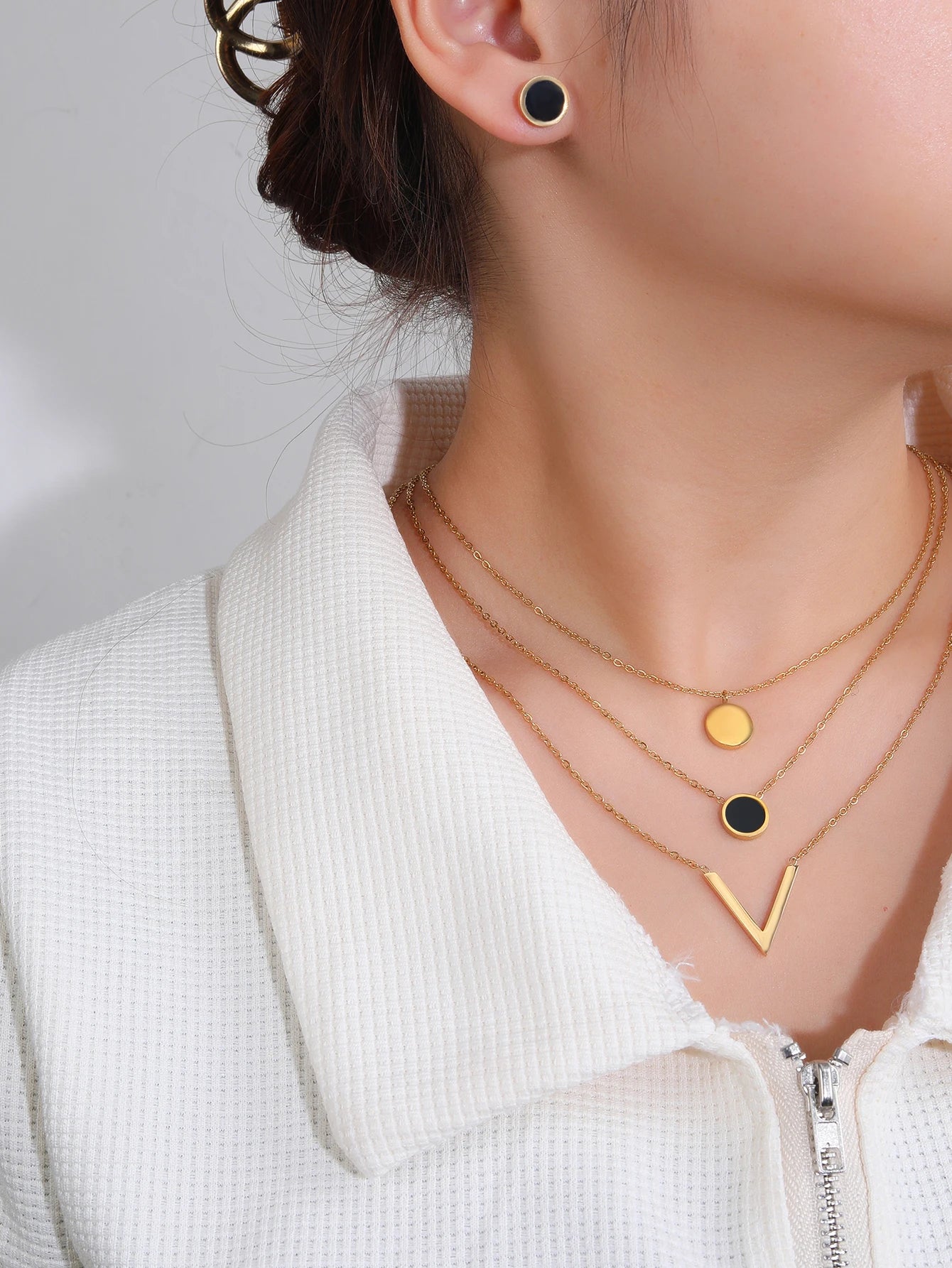 3 piece set for women 18K gold-plated stainless steel V-shaped shell drop oil stack wear necklace earrings Mother's Day gift