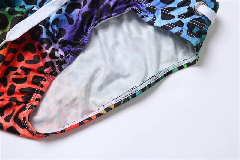 Men's Swimwear Swimsuit Beach Low Waist Briefs Swimsuit Leopard Digital Printing Crochet Bikini Surfing Swim Wear Bathing Suit