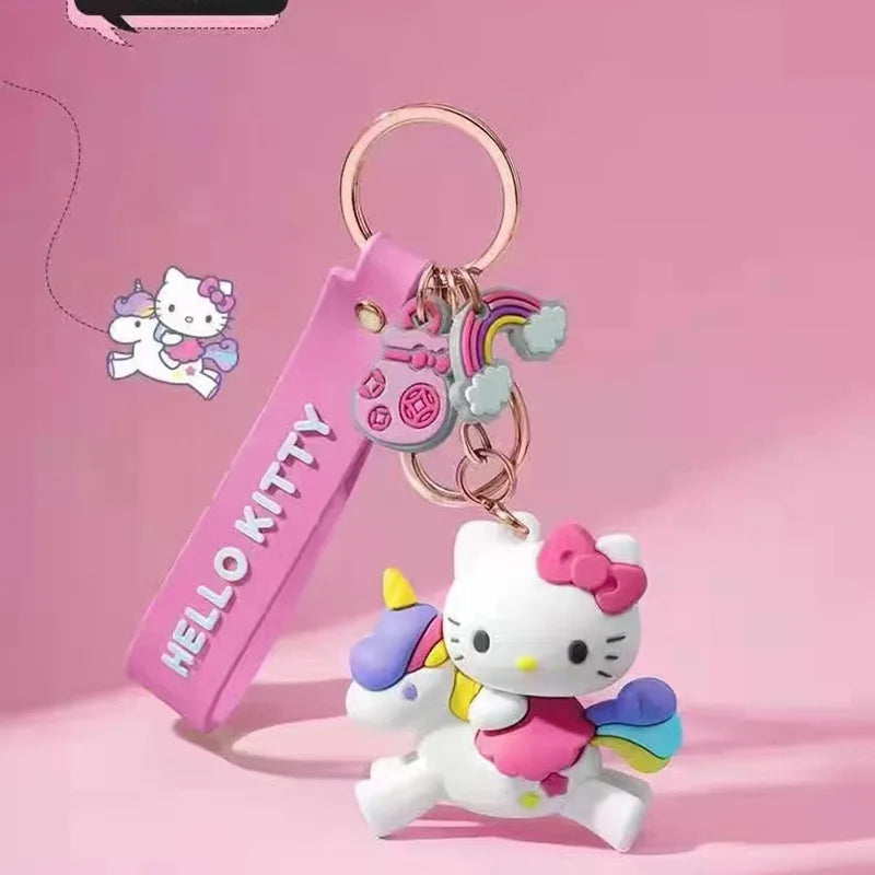 Sanrio Cute Girl Keychain Bag Pendant Pink Kuromi Melody Cinnamoroll Car Key Sanrio Accessories Set Ring Backpack Holiday Gifts