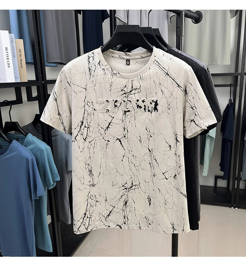 Top Grade Print New Summer Tops Hipster Designer Tshirt Men 2025 Brand Short Sleeve Round Neck Casual Fashion Men Clothing