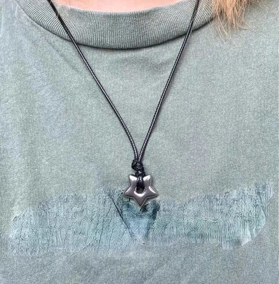 Gothic Hollow Star Pendant Necklace Vintage Leathers Rope Fashion Jewelry for Women Men Pentagrams Charm Choker Gift