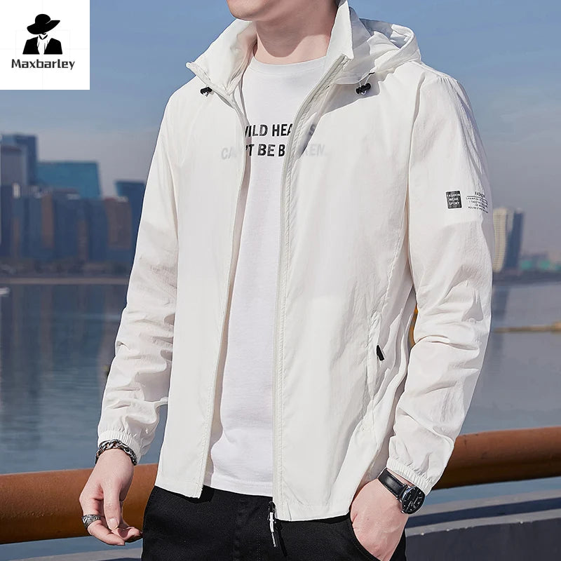Summer Ultra-thin Jacket Men's Fishing Waterproof Ice Silk Quick-drying Skin Windbreaker Casual Camping Sunscreen Hooded Coat