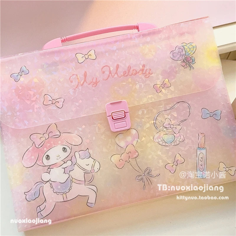 Kawaii Kuromi Hello Kitty A4 Folder Storage Bag Anime Sanrio Cute Portable Accordion Bag Multi-layer Test Paper Storage Bag