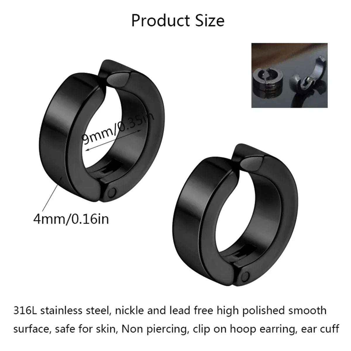 2pcs 316L Fashion Stainless Steel Cuff Earring, Non Piercing Hoop Earring Clip On Earring Fake Piercing Earring Hoop