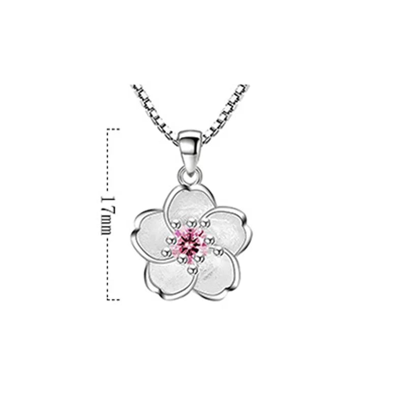 925 Sterling Silver Pink Purple Peach Blossom Necklaces For Women Retro Luxury Jewelry Accessories Freeshiping Items Jewellery