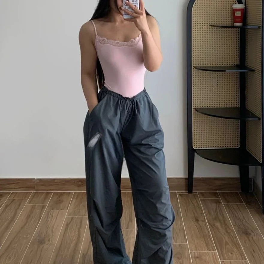 Summer Hot Girl Lace Edge Shoulder Strap Adjustable Jumpsuit Tight Fitting Vest Bodysuits Women's Sports Yoga Shapewear Camisole