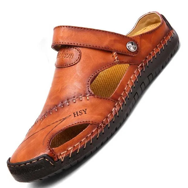 Sandals Man Summer 2023 Leather Slides Breathable Rome Male Outdoor Beach Platform Slippers Soft Hot Sale Men Flat Sandals