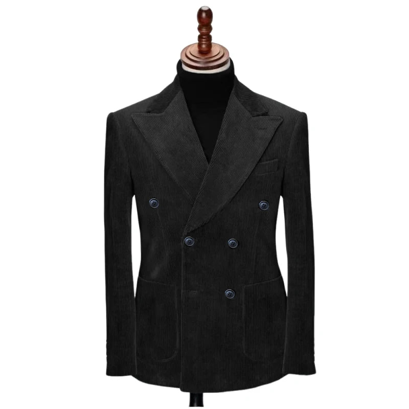 Autumn Winter Corduroy Men's 2 pieces suit Man blue suit Jacket suit Pants Suit Thick top for Wedding Banquet Business