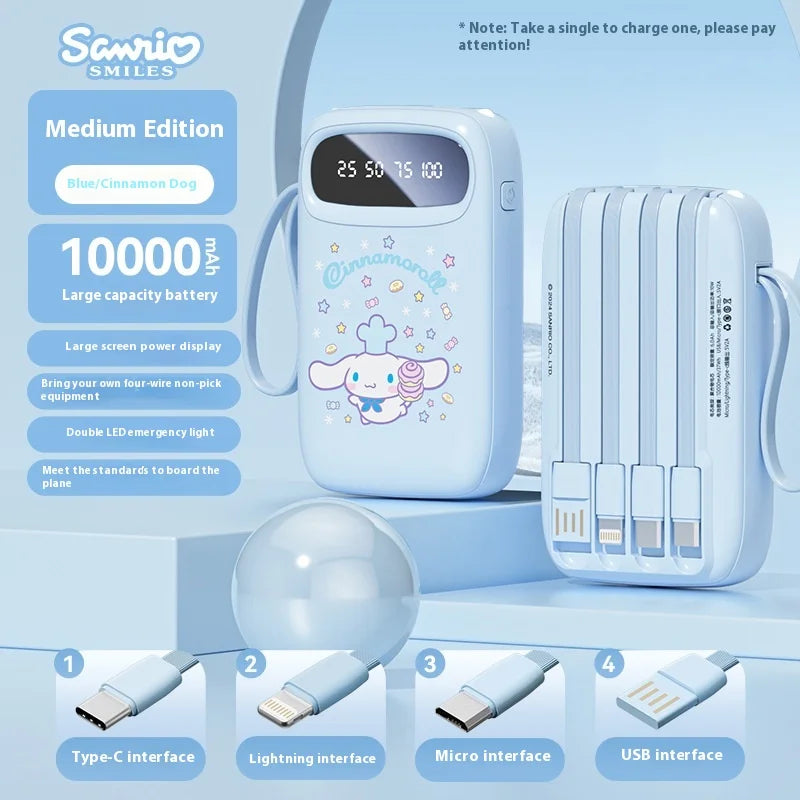 Kuromi 10000mah Power Bank With Built-In Cables - 18w Pd Fast Charging, Ultra Slim Portable Charger For Phone